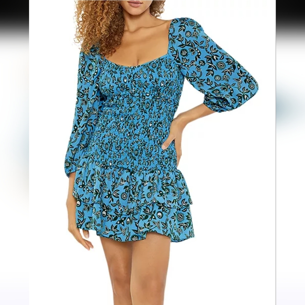 Likely Darby Ruffle Blue Floral Mini Women's Dress Size 0 Feminine Cottagecore